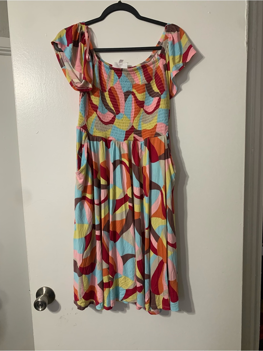 torrid Multicolor Abstract Midi Dress — Blue, Yellow, Pink, Red, Orange, Brown